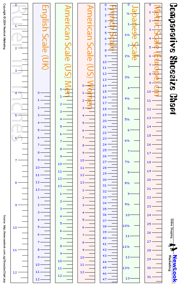 Size Chart for Propeds Men Crew Socks - 3Pr
